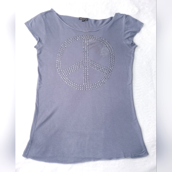Dusty Blue Distressed T-shirt with Stud Peace Sign - Picture 2 of 7